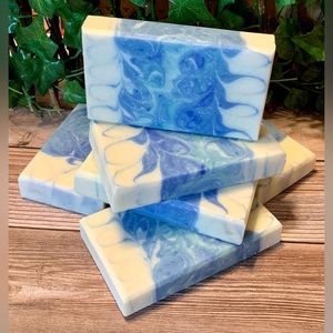 Hand Crafted Artisan Soap with Oatmeal in an Ocean Pattern (One)